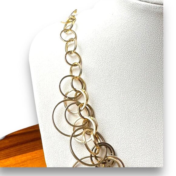 Golden Circles Link 16” Necklace Lots of Circles Has 2” Extender Mint Fun Boho - Picture 4 of 9
